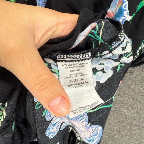 Joyspun Dress Women XL Black Floral Shift Short V-Neck Short Sleeve Casual - Picture 4 of 7